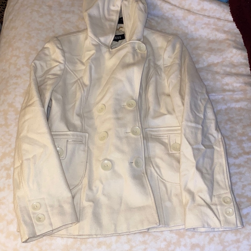 Guess Wool White Jacket with Hood